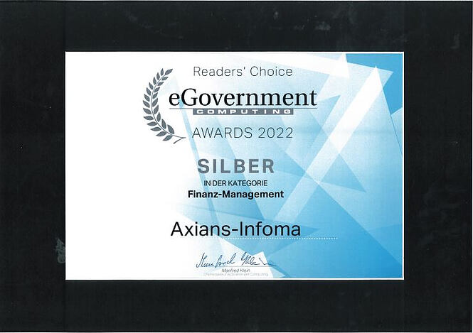 eGovernment Award 2022: Erneute Auszeichnung in Silber für Axians Infoma