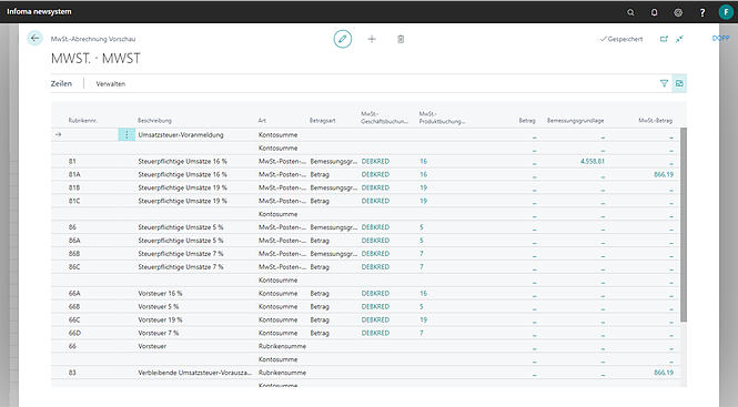 UStG - Ansicht MwST-Abrechnung