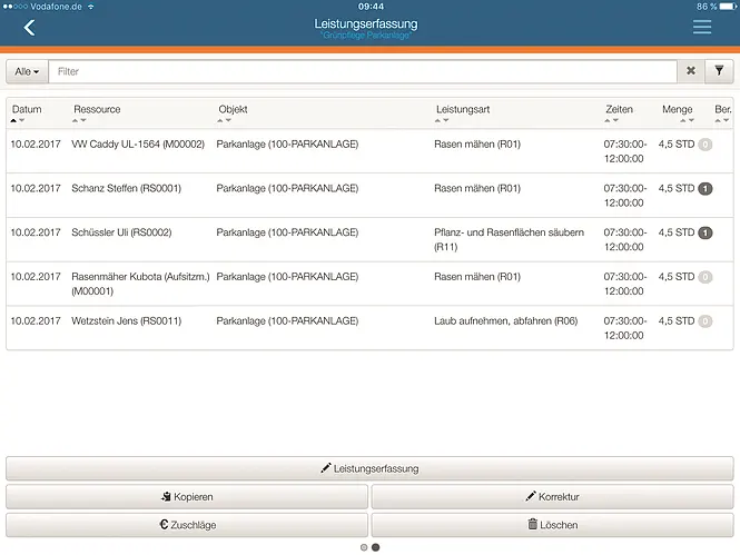 Leistungserfassung in der App Mobile Datenerfassung