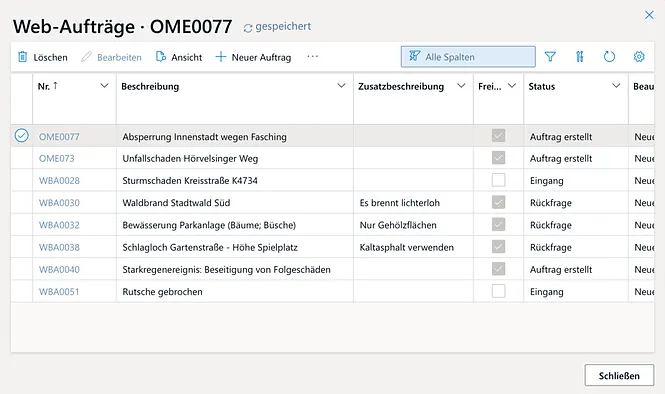 Mobile Ansicht der Web-Aufträge