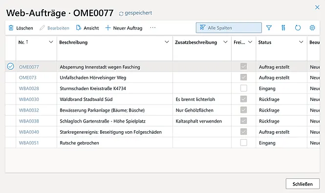 Mobile Ansicht der Web-Aufträge