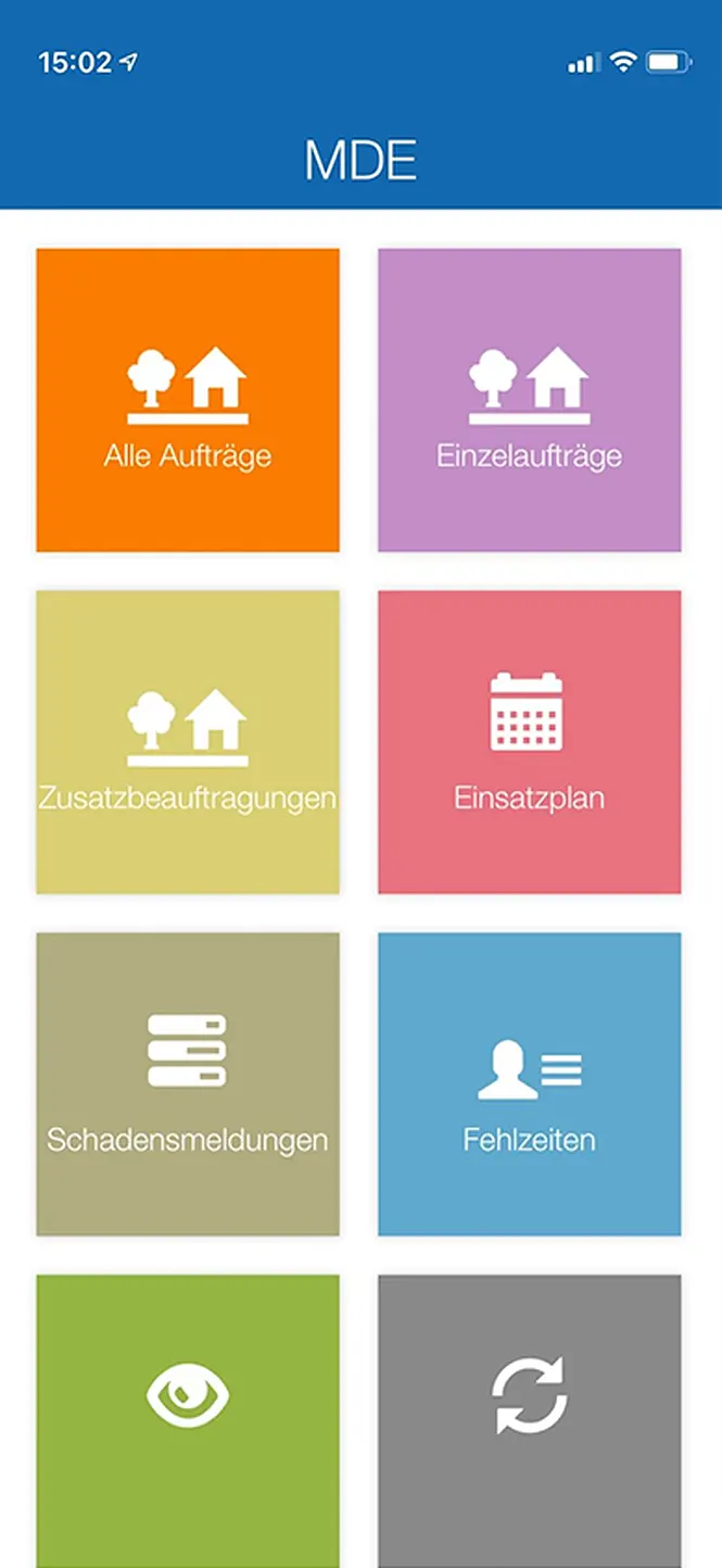 Startmaske in der App Mobile Datenerfassung