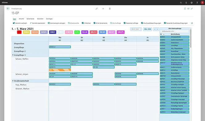 Plankalender zur Einsatzplanung