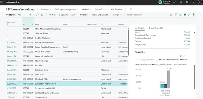 Integration in Infoma: Kreditoren mit geb. Posten und lfd. Rechnungen im RWF