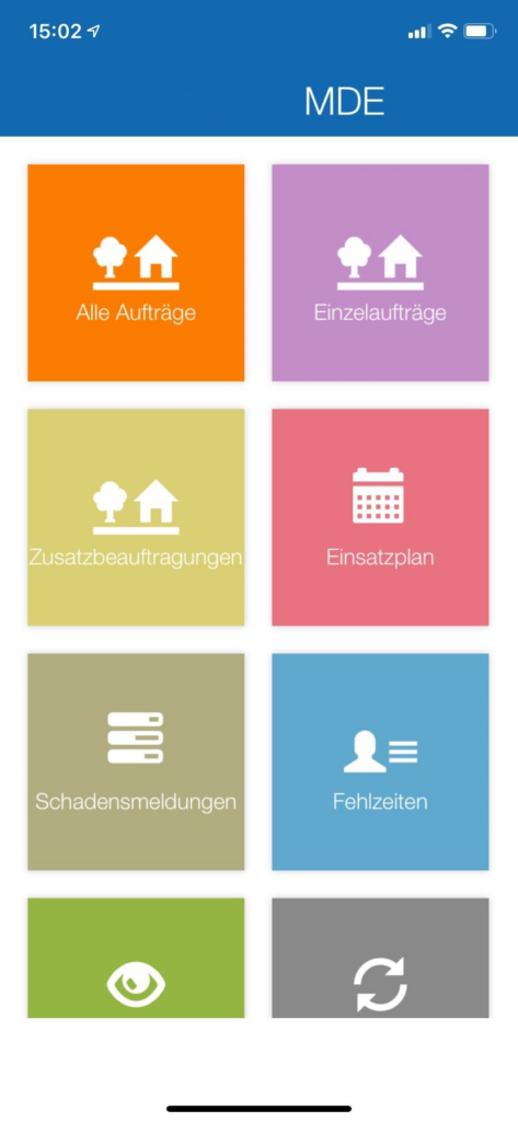 Startmaske in der App Mobile Datenerfassung