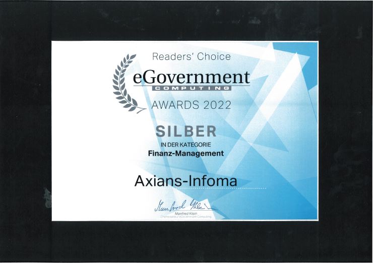 eGovernment Award 2022:  Erneute Auszeichnung in Silber für Axians Infoma