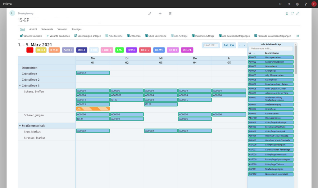 Plankalender zur Einsatzplanung